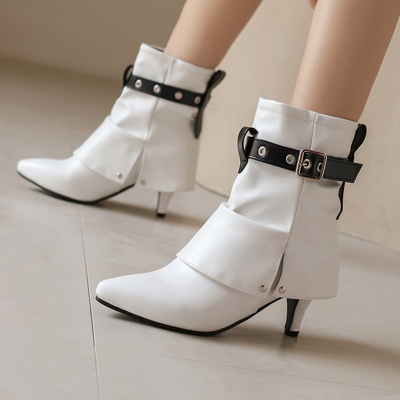 Wish Fashion Thin Heel Women'S Boots 33-48 Belt Buckle Pointed Boots - Image 5