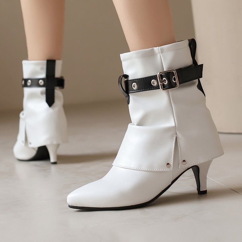 Wish Fashion Thin Heel Women'S Boots 33-48 Belt Buckle Pointed Boots - Image 4