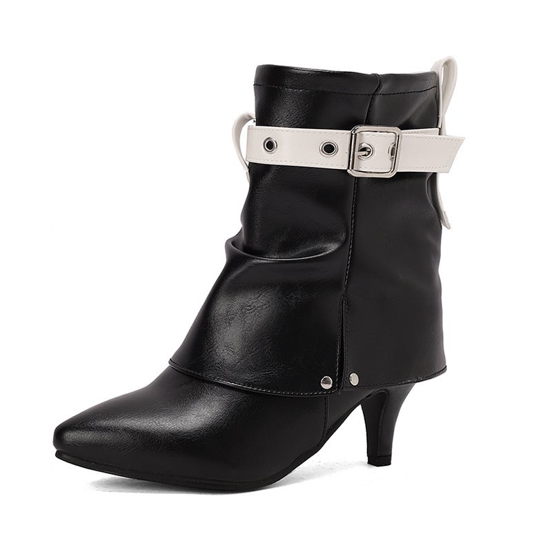 Wish Fashion Thin Heel Women'S Boots 33-48 Belt Buckle Pointed Boots - Image 1