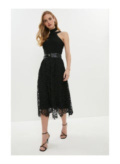 Belted Lace Full Midi Skirt