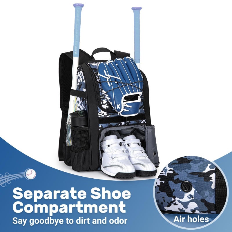 KAVIGOR Youth Baseball Bag, Softball Bag for Girls & Boys, Kids Tball Backpack with Shoes Compartment - Image 2