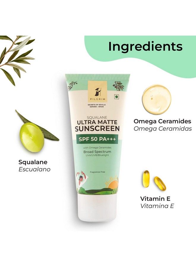 PILGRIM Squalane Ultra Matte Cream Sunscreen Spf 50 Pa+++ For Unisex With Omega Ceramides & Vitamin E Broad Spectrum Nongreasy No White Cast For All Skin Types 50G - Image 5