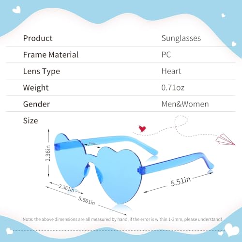 STORE 2508 Pack of 6 Heart Sunglasses Bulk Heart Shaped Rimless Sunglasses Unisex Frameless Glasses Transparent Candy Colour Fun Sunglasses Holi Party Pool Party Group Holidays - Image 3