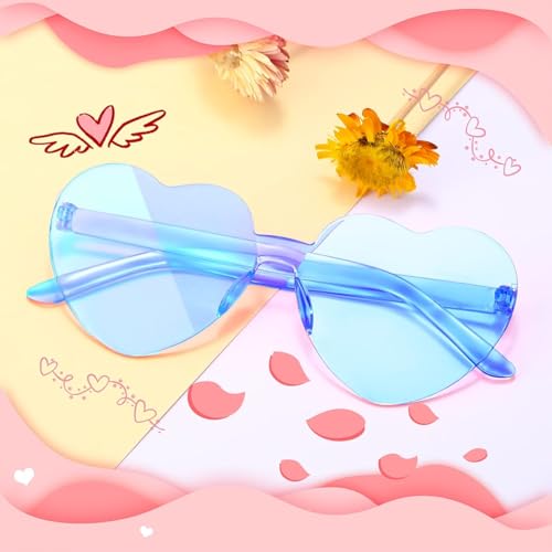 STORE 2508 Pack of 6 Heart Sunglasses Bulk Heart Shaped Rimless Sunglasses Unisex Frameless Glasses Transparent Candy Colour Fun Sunglasses Holi Party Pool Party Group Holidays - Image 2
