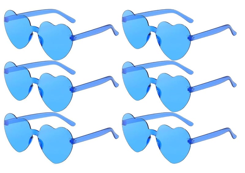 STORE 2508 Pack of 6 Heart Sunglasses Bulk Heart Shaped Rimless Sunglasses Unisex Frameless Glasses Transparent Candy Colour Fun Sunglasses Holi Party Pool Party Group Holidays - Image 1