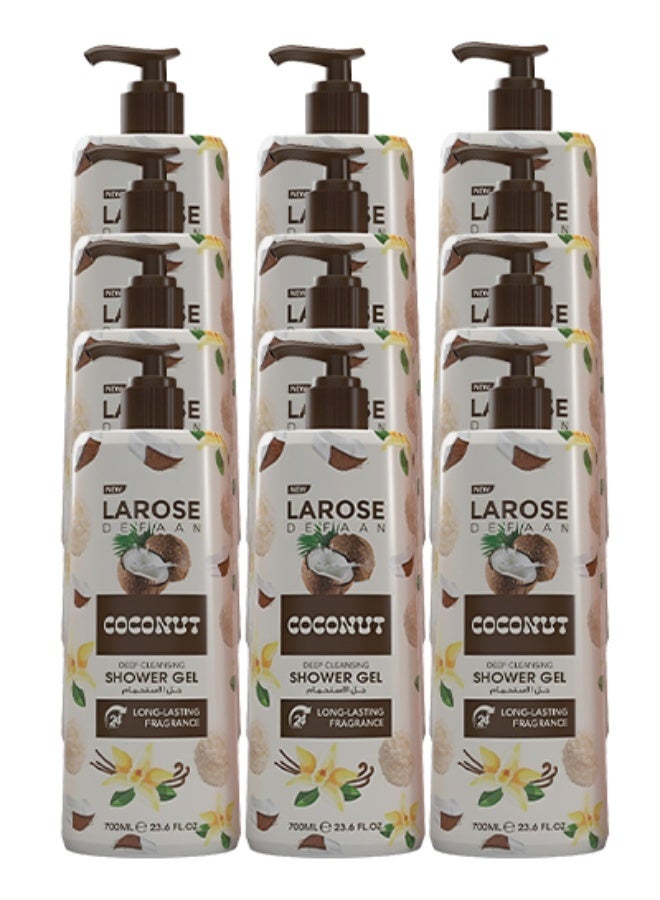 لا روز 12 قطع جل استحمام جوز الهند للتنظيف العميق برائحة تدوم طويلاً 700 مل - Image 1