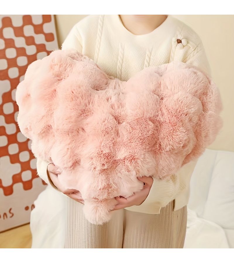 Pink Single Sided Furry Plush Lumbar Pillow for Sofa With Cushion Cover and Insert - Image 1