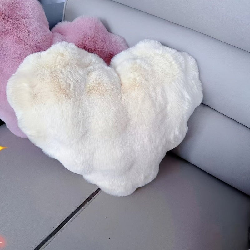 Pink Single Sided Furry Plush Lumbar Pillow for Sofa With Cushion Cover and Insert - Image 3