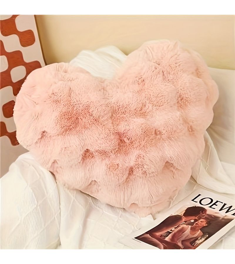 Pink Single Sided Furry Plush Lumbar Pillow for Sofa With Cushion Cover and Insert - Image 5
