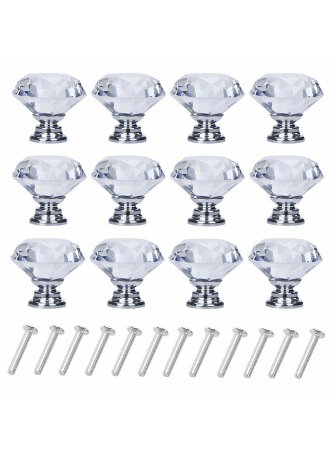 YourGift 6 Pack Drawer Knobs Diamond Shaped Crystal Glass 30mm Cabinet Knobs Pull Handles (30 mm, 6 Pack, Silver) - Image 1