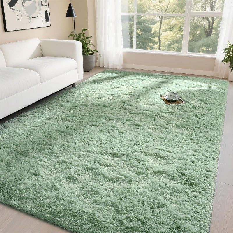 DweIke Fluffy Sage Green Rugs for Bedroom Living Room 4x6 Feet Soft Plush Shaggy Light Mint Green Girls Boys Kids Rug NonSlip and Machine Washable Carpet for Dorm Nursery Classroom Decor