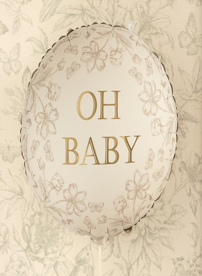 بارتي ديكو بالون Oh Baby PartyDeco مقاس 14 بوصة - بالون من رقائق معدنية زهرية باللون البيج على الطراز العتيق لحفل استقبال الطفل والكشف عن جنس المولود والتعميد - ديكور حفلات محايد للجنسين قابل للنفخ بالهيليوم أو الهواء - Image 4