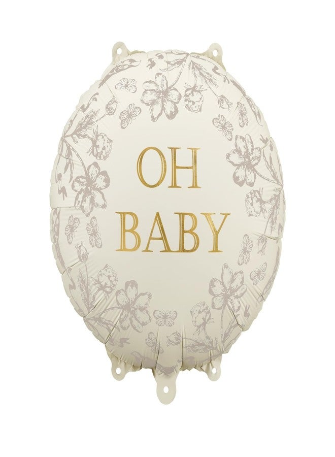 بارتي ديكو بالون Oh Baby PartyDeco مقاس 14 بوصة - بالون من رقائق معدنية زهرية باللون البيج على الطراز العتيق لحفل استقبال الطفل والكشف عن جنس المولود والتعميد - ديكور حفلات محايد للجنسين قابل للنفخ بالهيليوم أو الهواء - Image 1