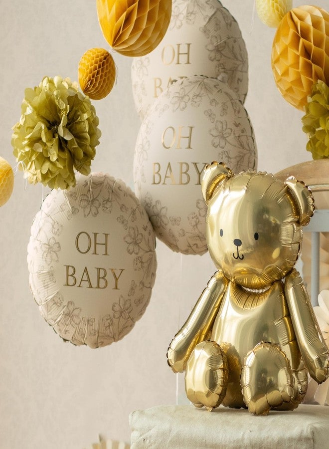 بارتي ديكو بالون Oh Baby PartyDeco مقاس 14 بوصة - بالون من رقائق معدنية زهرية باللون البيج على الطراز العتيق لحفل استقبال الطفل والكشف عن جنس المولود والتعميد - ديكور حفلات محايد للجنسين قابل للنفخ بالهيليوم أو الهواء - Image 3