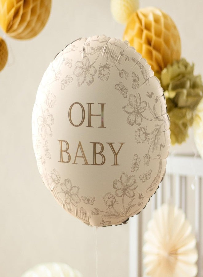 بارتي ديكو بالون Oh Baby PartyDeco مقاس 14 بوصة - بالون من رقائق معدنية زهرية باللون البيج على الطراز العتيق لحفل استقبال الطفل والكشف عن جنس المولود والتعميد - ديكور حفلات محايد للجنسين قابل للنفخ بالهيليوم أو الهواء - Image 2
