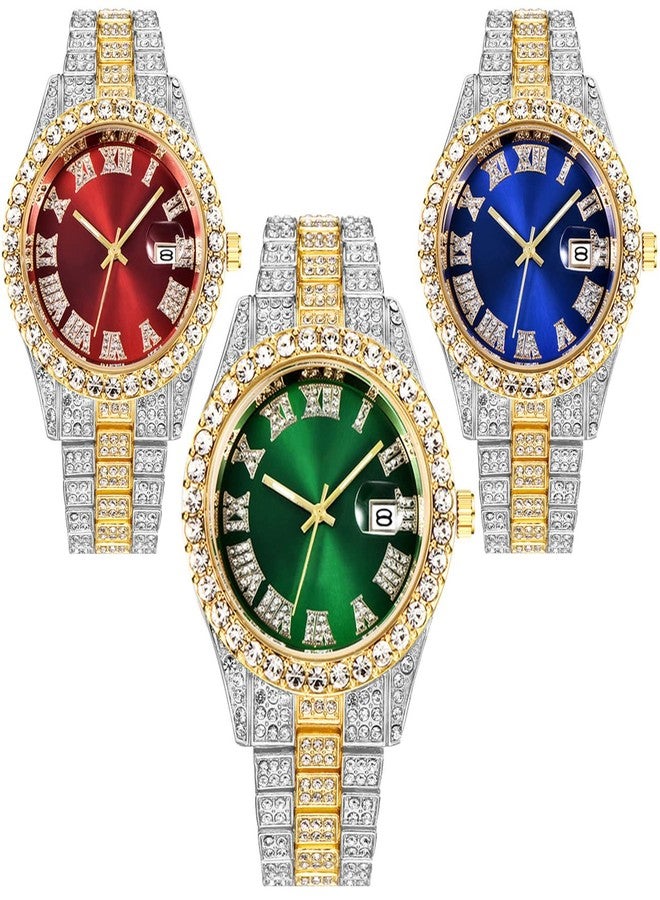 CdyBox Luxury Men Hip Hop Watch with Roman Scale Calendar Diamond Wrist Watch Stainless Steel Watches, Gift for Men - Image 1