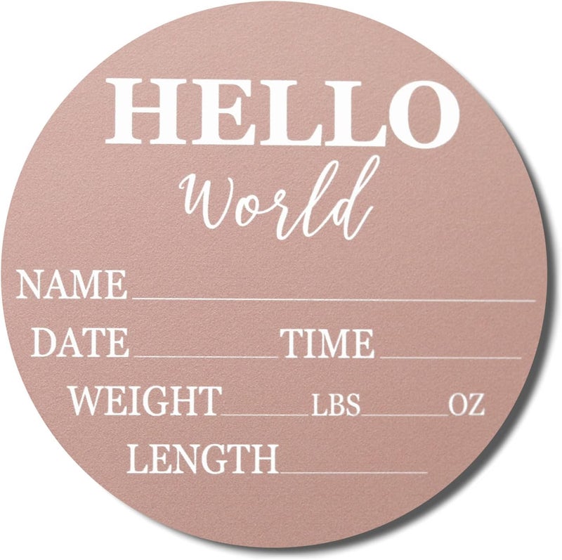 Al Raied ARS® Hello World Baby Announcement Sign - 6" Pink Circle Board for Newborns - Image 1