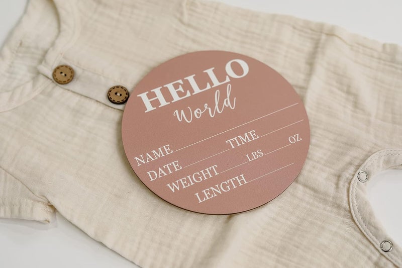 Al Raied ARS® Hello World Baby Announcement Sign - 6" Pink Circle Board for Newborns - Image 4