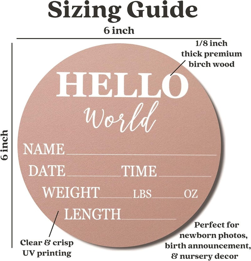 Al Raied ARS® Hello World Baby Announcement Sign - 6" Pink Circle Board for Newborns - Image 2