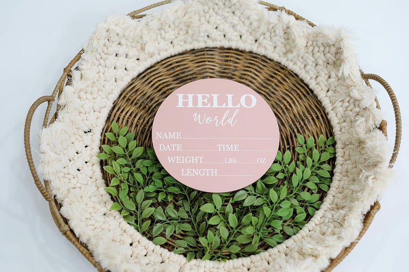 Al Raied ARS® Hello World Baby Announcement Sign - 6" Pink Circle Board for Newborns - Image 5