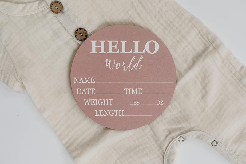 Al Raied ARS® Hello World Baby Announcement Sign - 6" Pink Circle Board for Newborns - Image 3