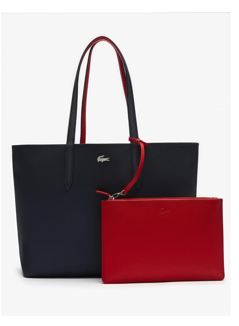 لاكوست حقيبة يد نسائية مزدوجة الوجهين بسعة كبيرة ، عصرية متعددة الوظائف ، أسود / أحمر - Image 1