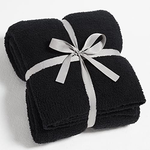 CYMULA Knit Throw Blanket for Couch Black-Super Soft Lightweight Plush Fuzzy Fluffy Cozy Blankets and Throws for Sofa Bed, 50x60 inches - Image 1