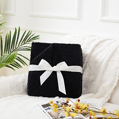 CYMULA Knit Throw Blanket for Couch Black-Super Soft Lightweight Plush Fuzzy Fluffy Cozy Blankets and Throws for Sofa Bed, 50x60 inches - Image 3