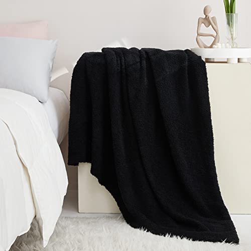 CYMULA Knit Throw Blanket for Couch Black-Super Soft Lightweight Plush Fuzzy Fluffy Cozy Blankets and Throws for Sofa Bed, 50x60 inches - Image 4