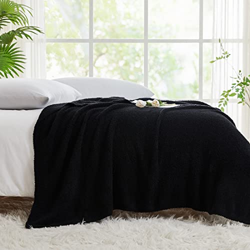 CYMULA Knit Throw Blanket for Couch Black-Super Soft Lightweight Plush Fuzzy Fluffy Cozy Blankets and Throws for Sofa Bed, 50x60 inches - Image 5