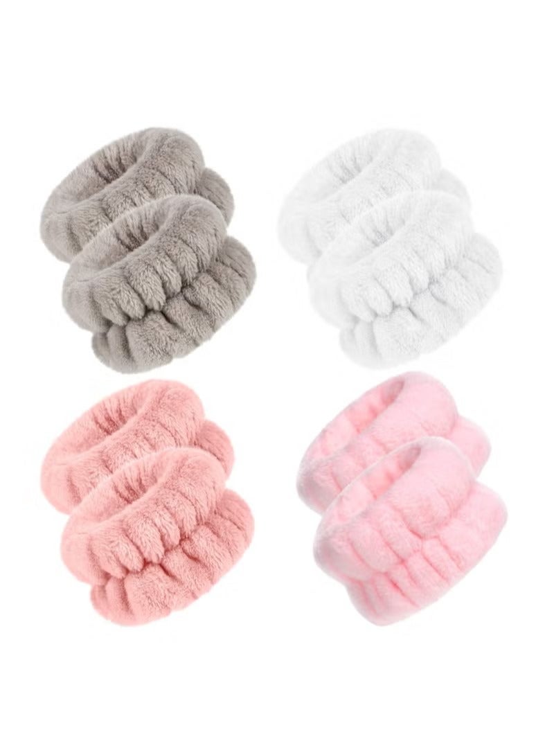 Generic 4 Pair Wrist Spa Washband Microfiber Wrist Wash Towel Band Wristbands for Washing Face Absorbent Wristbands Wrist Sweatband for Women Girls Prevent Liquid from Spilling - Image 1