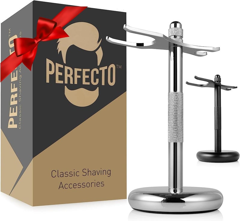 Perfecto Deluxe Chrome Razor and Brush Stand The Best Safety Razor Stand This Will Prolong The Life of Your Shaving Brush metal
