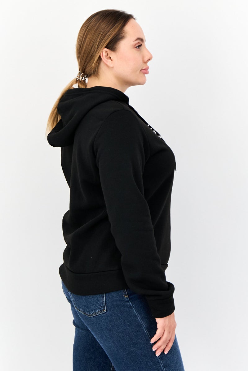 Buzz هودي نسائي مزين بغطاء رأس وأكمام طويلة، أسود - Image 2