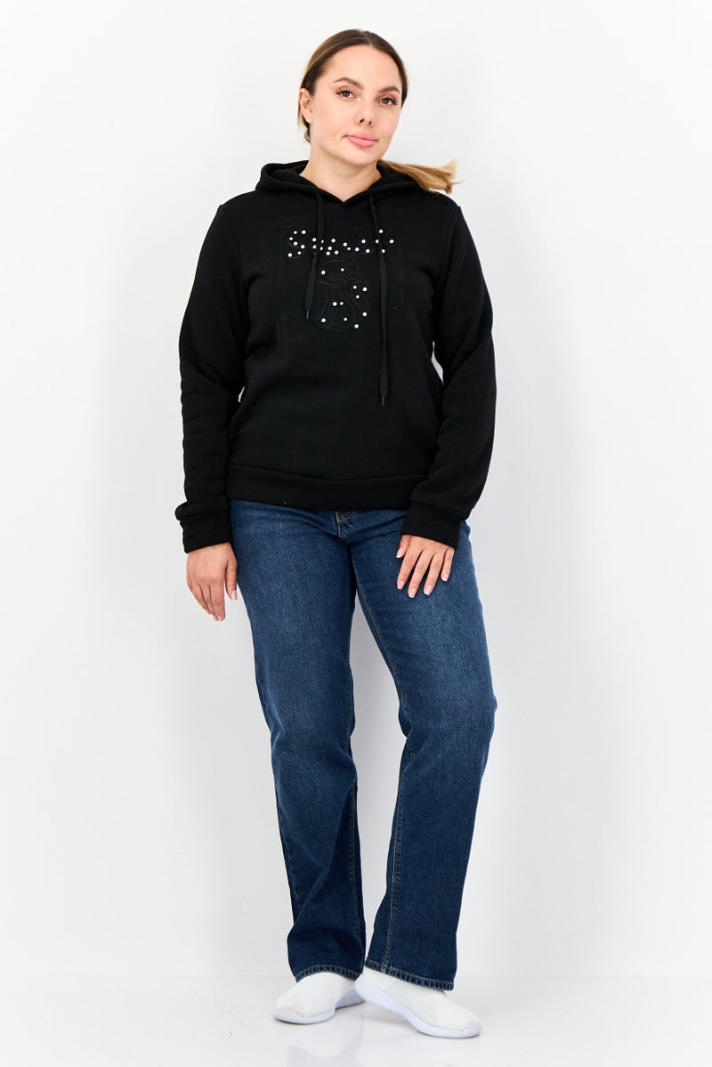 Buzz هودي نسائي مزين بغطاء رأس وأكمام طويلة، أسود - Image 4