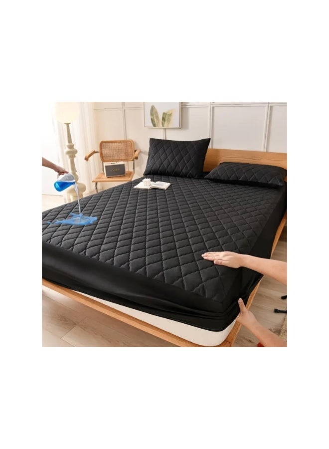 Peachjoy Waterproof Mattress Protector, Quilted Mattress Pad with Deep Pocket up to 22 Inches, Soft Breathable Mattress Cover, Mattress Topper Queen Black (Black, 200x200+30CM)  - Image 1