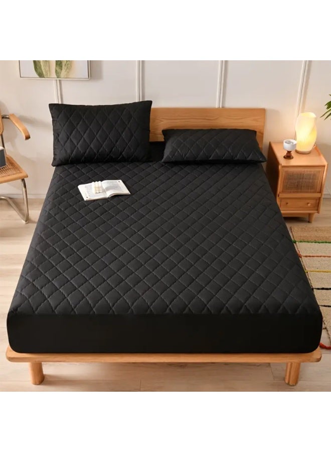 Peachjoy Waterproof Mattress Protector, Quilted Mattress Pad with Deep Pocket up to 22 Inches, Soft Breathable Mattress Cover, Mattress Topper Queen Black (Black, 200x200+30CM)  - Image 2