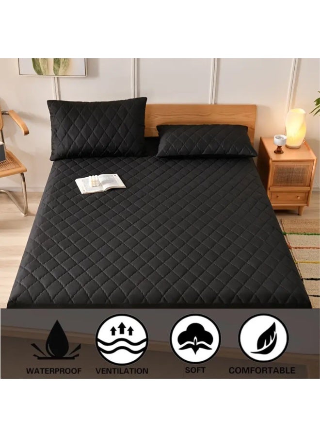 Peachjoy Waterproof Mattress Protector, Quilted Mattress Pad with Deep Pocket up to 22 Inches, Soft Breathable Mattress Cover, Mattress Topper Queen Black (Black, 200x200+30CM)  - Image 3