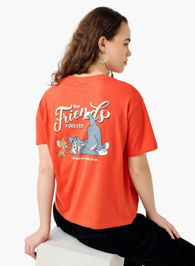 SP Characters Tom and Jerry Print Boxy Crop T-shirt