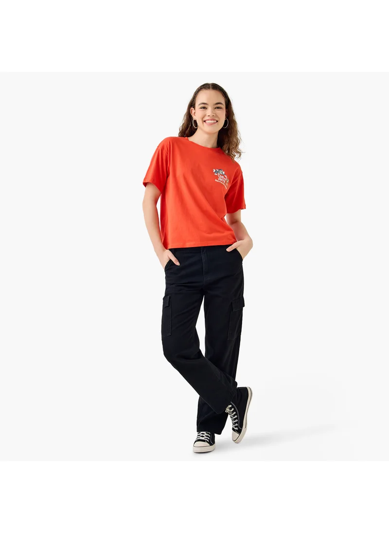 اس بي كاركترز Tom and Jerry Print Boxy Crop T-shirt