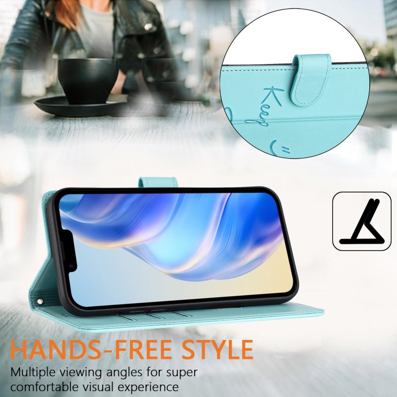 HuHa Protective Cover For iPhone SE 2022 / 2020 / 8 / 7 Smile Embossing RFID Leather Phone Case(Mint Green) - Image 5