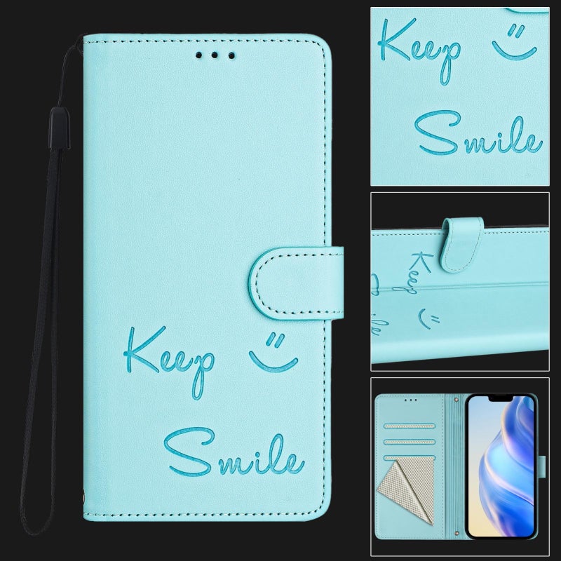 HuHa Protective Cover For iPhone SE 2022 / 2020 / 8 / 7 Smile Embossing RFID Leather Phone Case(Mint Green) - Image 2