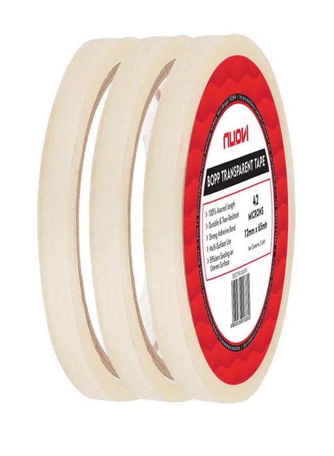 NUOVI BOPP Transparent Tape | 65meter Length X 12mm Width | 42Micron High Strength Self-Adhesive Tape for Strong Hold | Perfect for Office, Packaging, DIY, Shipping & More (Pack of 3) - Image 1