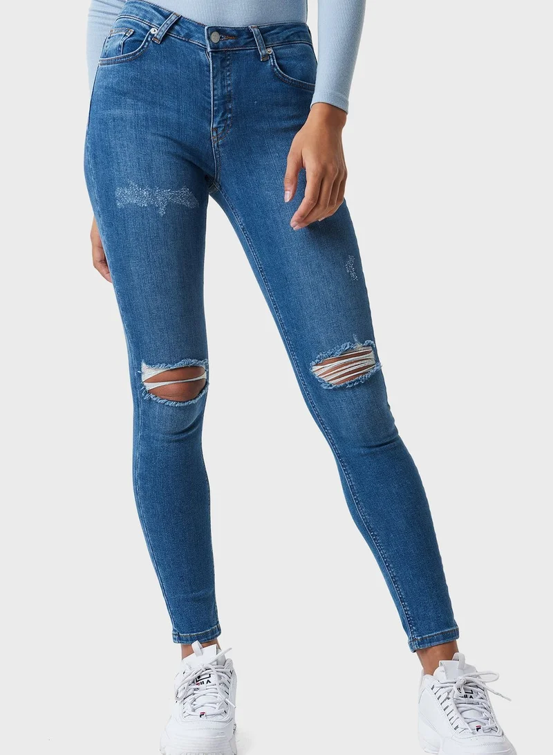 NA-KD Mid Wash Distressed Jeans