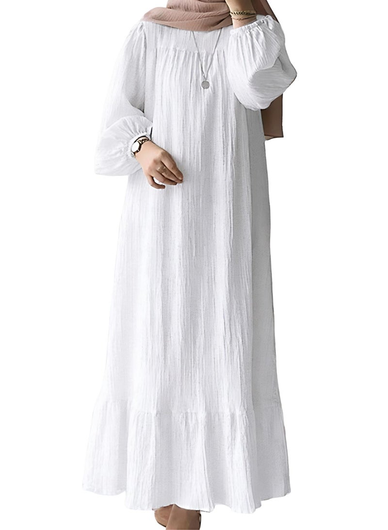 Muslim Dresses for Women One-Piece Long Sleeve Round Neck Islamic Prayer Dress Abaya Kaftan Dubai Casual Dress  - Image 1