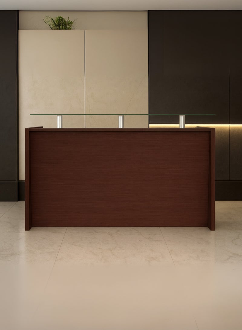 Karnak Modern Wooden Reception Desk with Glass Shelf – Front Counter with Lockable Drawers, Spacious Workstation & Elegant Light Wood Finish for Offices, Clinics, Salons & Hotels (Apple Cherry) - Image 3