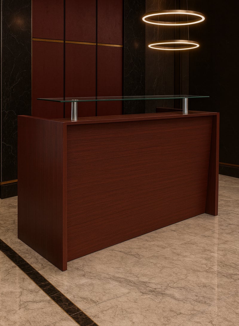 Karnak Modern Wooden Reception Desk with Glass Shelf – Front Counter with Lockable Drawers, Spacious Workstation & Elegant Light Wood Finish for Offices, Clinics, Salons & Hotels (Apple Cherry) - Image 5
