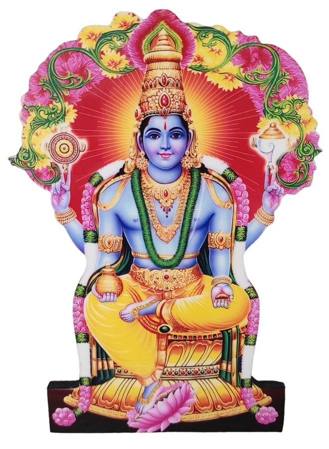 Vils Lord Dhanvantari/Dhanvamtari/Maha Vishnu Divine Holy Blessing Wood & Plastic Wall Mount/Table Top Photo Frame Cutout with Back Stand for Pooja/Gift (3.5 inch X 6 inch) - Image 1