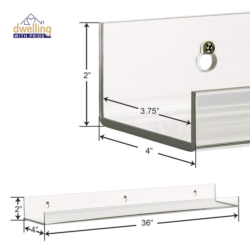 Dwelling With Pride Acrylic Shelf 36 Inch (2Pack) - Acrylic Bookshelf for Toys & Books - Spice Rack & Floating Display - Acrylic Floating Shelves for Makeup & Cosmetic Product - Clear Acrylic Shelf for Books & Magazines - Image 2