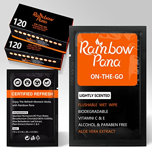 Rainbow Pana RainbowPana 240 Count Flushable Wipes for Men: ON-THE-GO, Individually Wrapped | Butt Wipes, Travel Wipes | Lightly Scented - Vitamin C, E, Aloe, Plant Extract | Hypoallergenic, Sensitive Skin - Image 1