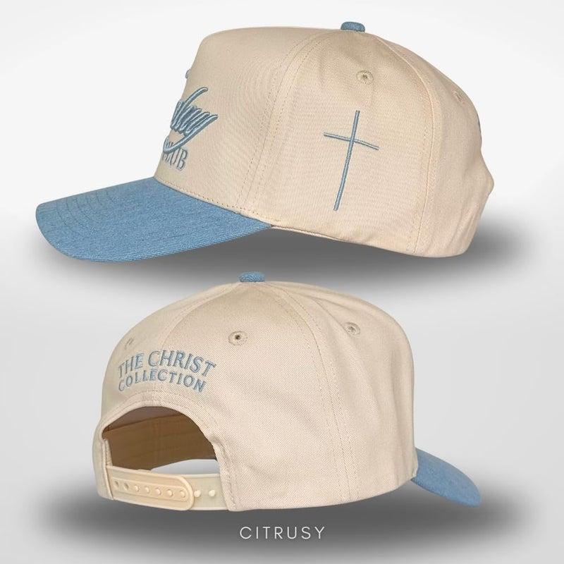 CITRUSY Vintage Faith & Forever Trucker Hat | Men & Women | Christian Cross God YHWH I Love Jesus Hats | Bride Bachelorette Engagement Wedding Cowboy Hat | Cotton | Snapback (Sunday Worship Club | Denim) - Image 3